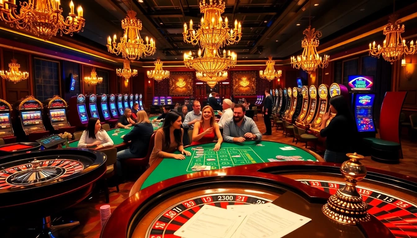 Players at a luxurious casino enjoying games and betting with 789f.