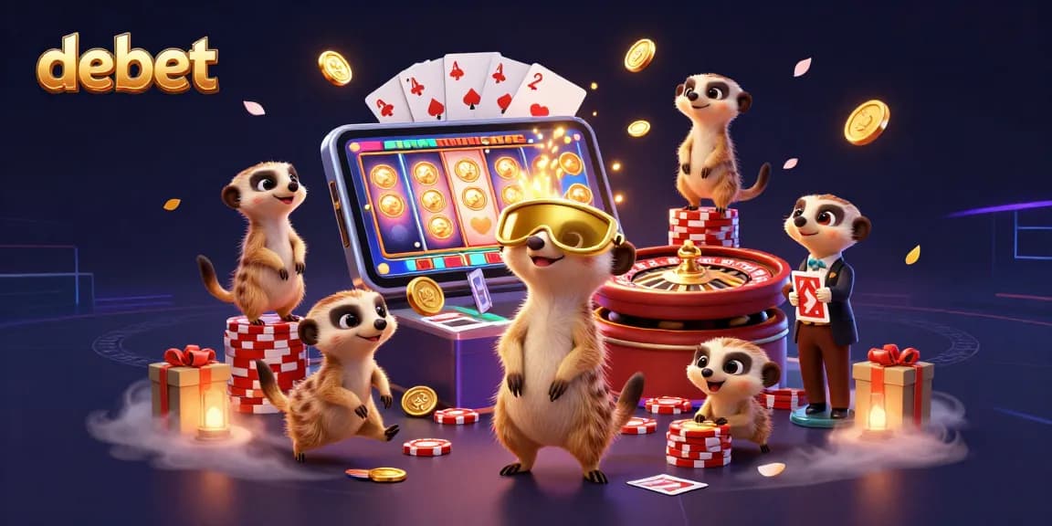 Experience debet's captivating 3D meerkat casino scene with dynamic game elements and vibrant action.