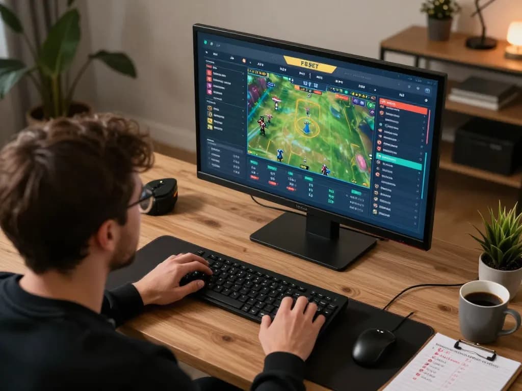 Strategically placing a bet with F8 BET while analyzing sports data in a modern home office