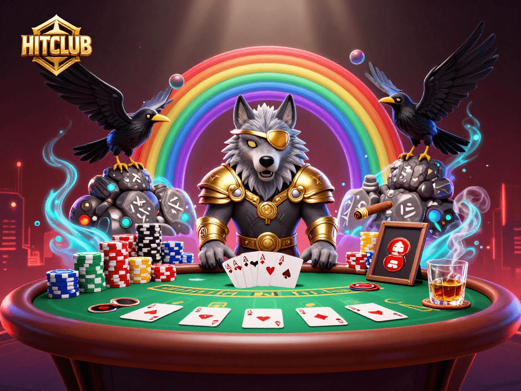 Engage in the thrilling gaming universe of HITCLUB, featuring a vibrant, intricate 3D casino scene.