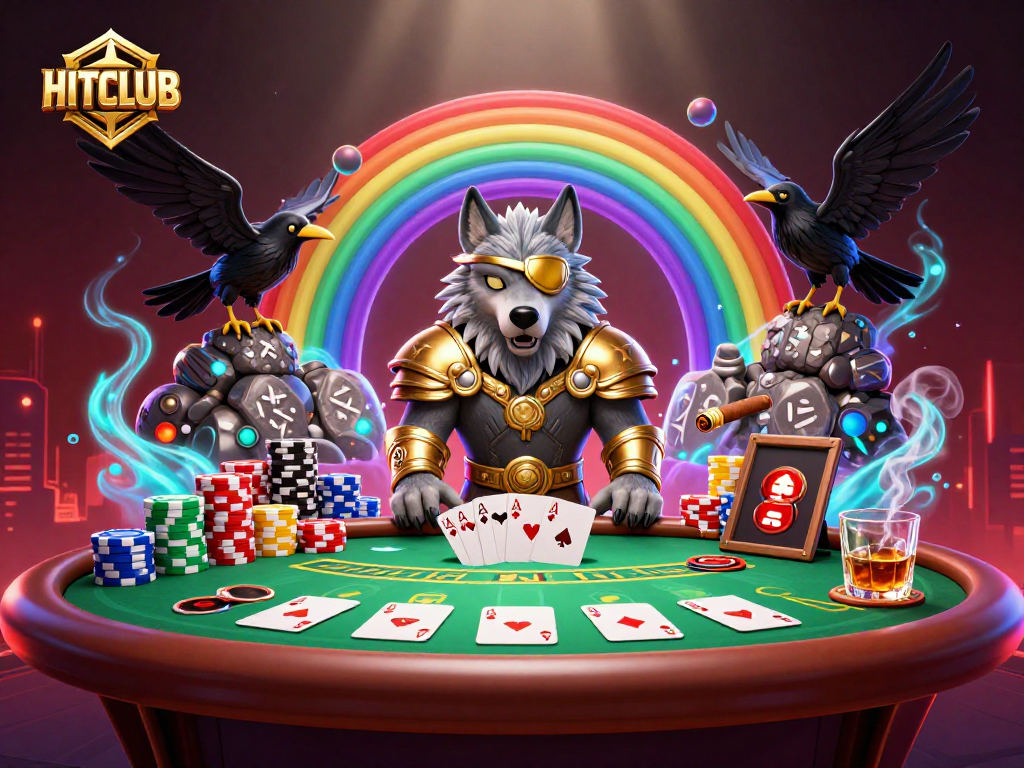 Engage in the thrilling gaming universe of HITCLUB, featuring a vibrant, intricate 3D casino scene.