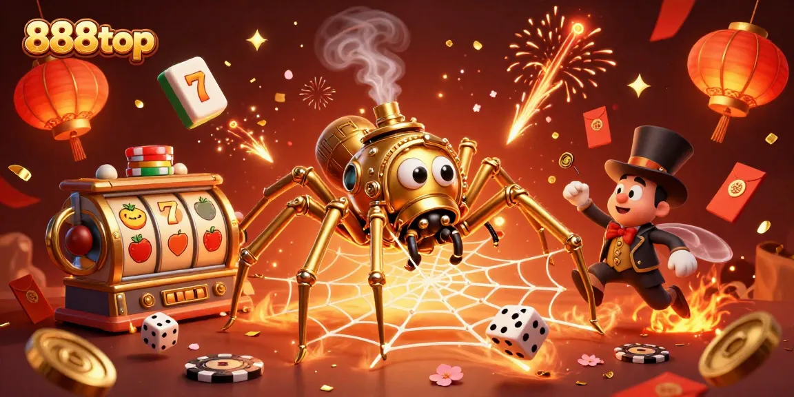 Experience the vibrant 888top casino scene with exciting slot reels and festive elements.