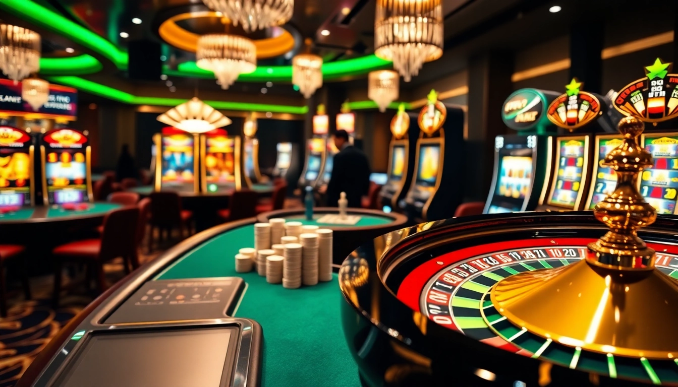 C168 poker players enjoying a thrilling game with vibrant chip stacks and roulette wheel.