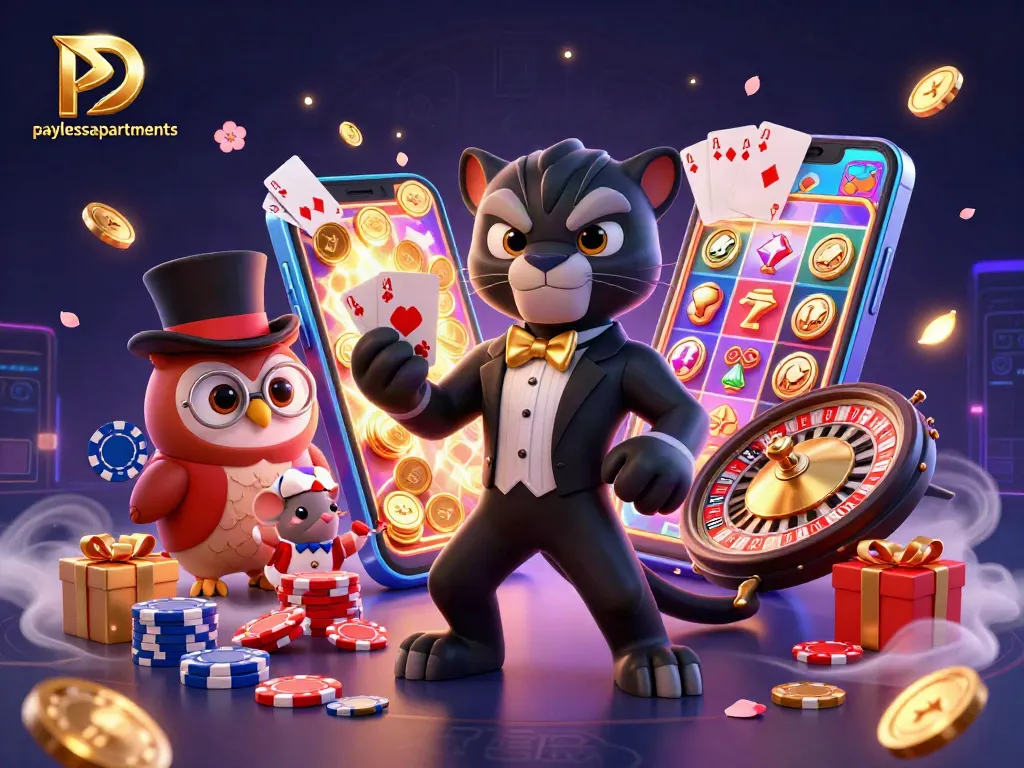 Experience thrilling gameplay at paylessapartments with vibrant slot machines and glamorous casino characters.