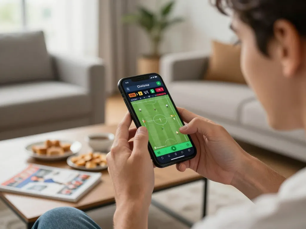 Engaging in online sports betting through smartphone on Trang chủ MM88 platform with live odds displayed.