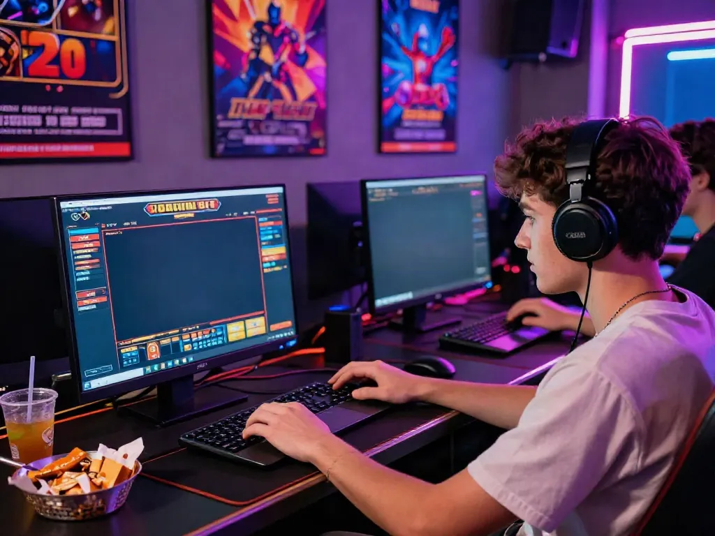 Engaging rokok88 login scene with a player focused on an exciting slot game interface.