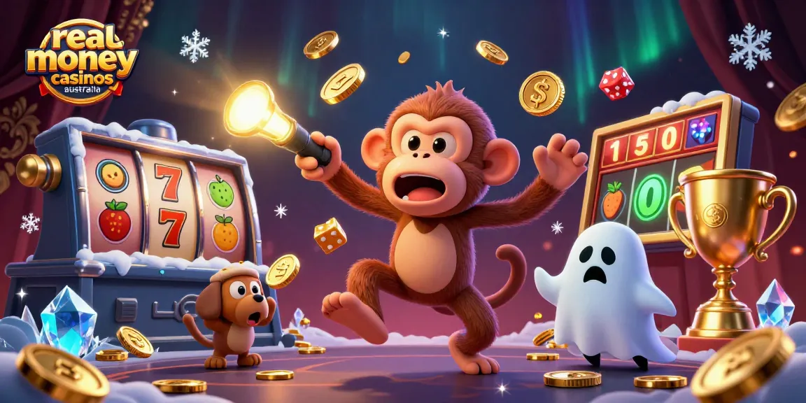 Experience real money casinos Australia with playful characters in a lively casino scene.