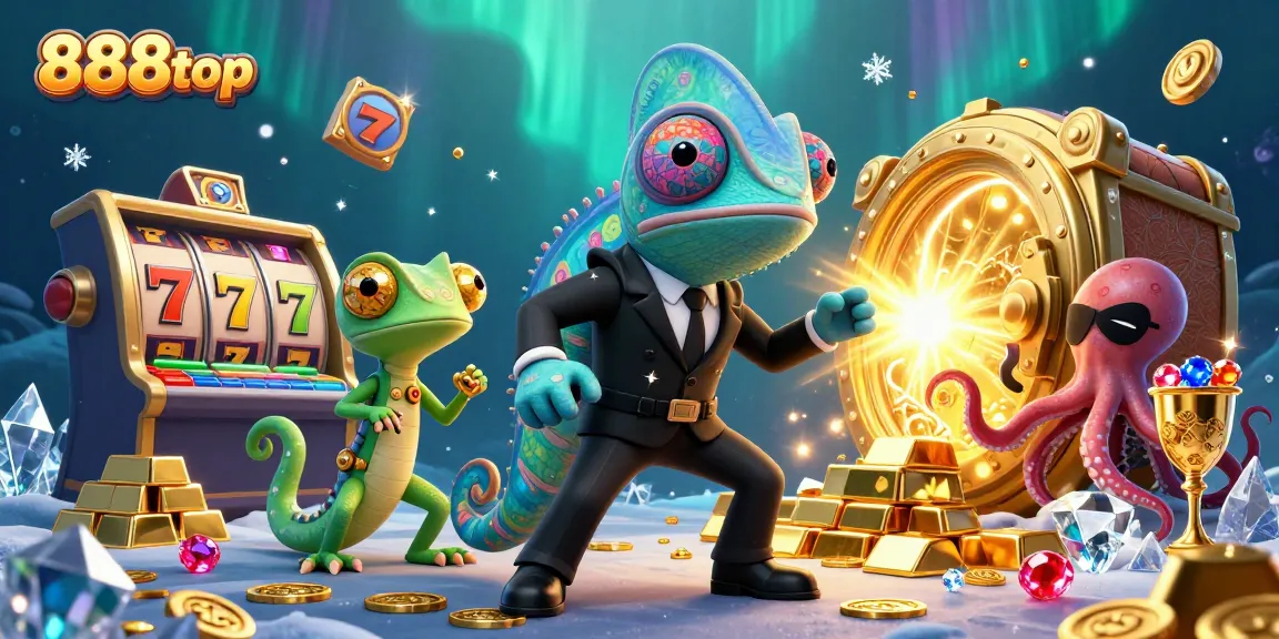 Win big with 888top in this vibrant casino adventure featuring animated characters and treasure.