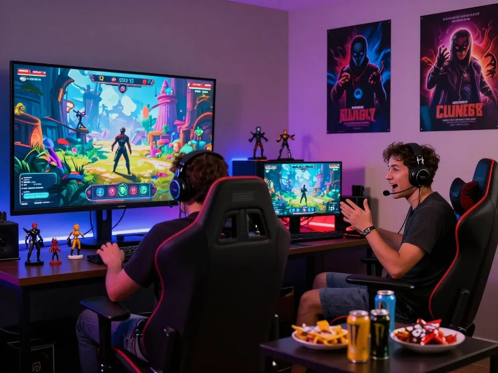 Couple enjoying mind control porn-themed role-playing game with vibrant visuals and immersive atmosphere.