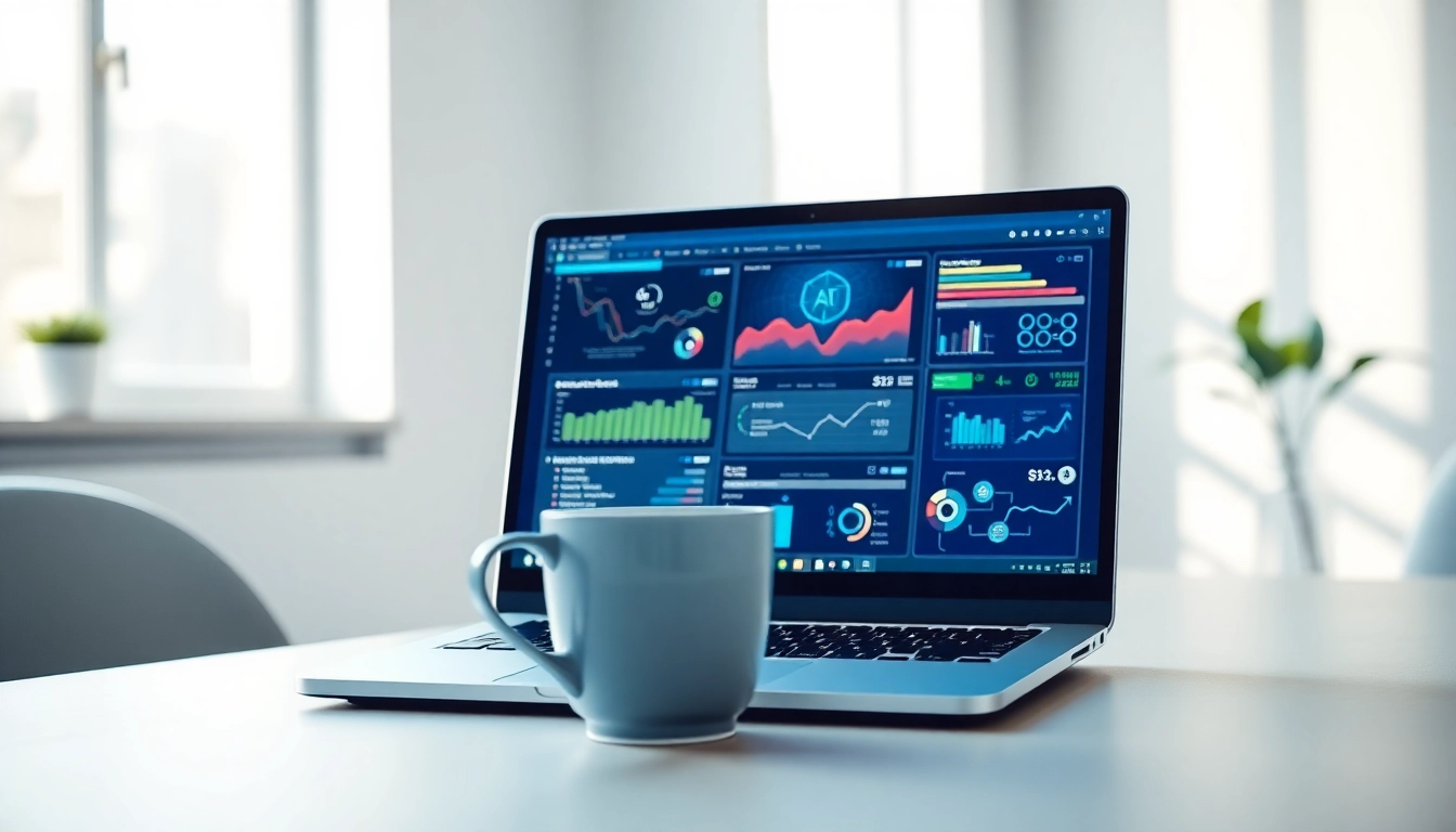Showcasing AI Software interface on a modern laptop within an innovative workspace.