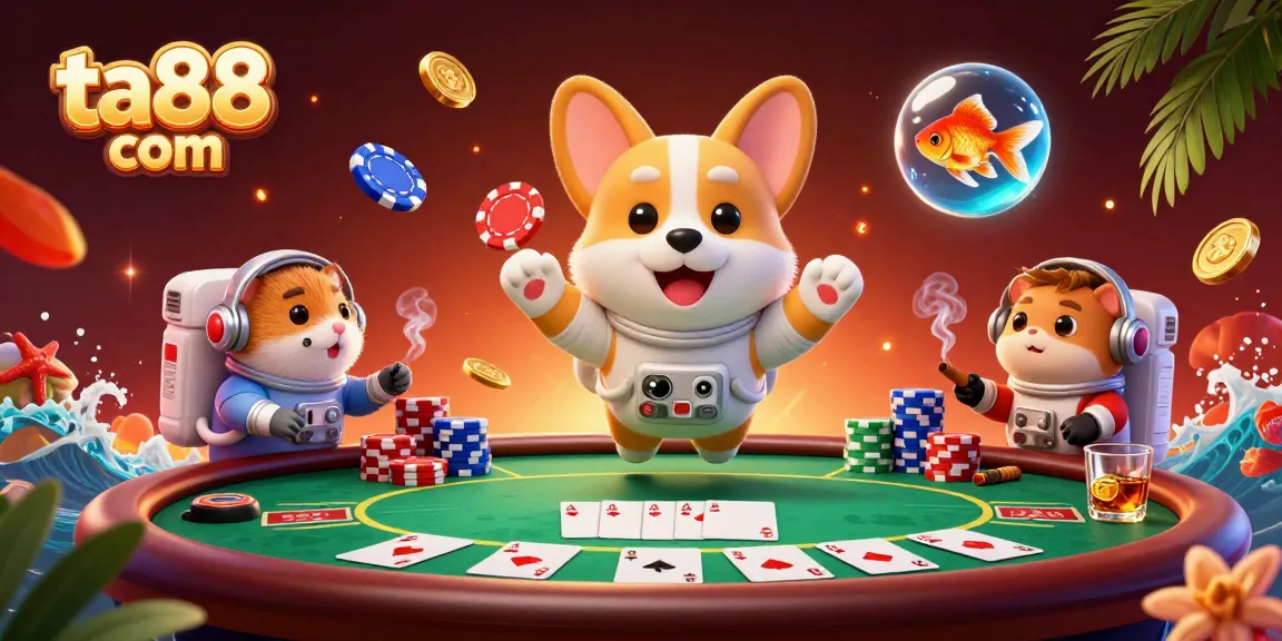 Engage in thrilling space casino action with ta88 com's poker scene, featuring exciting characters.
