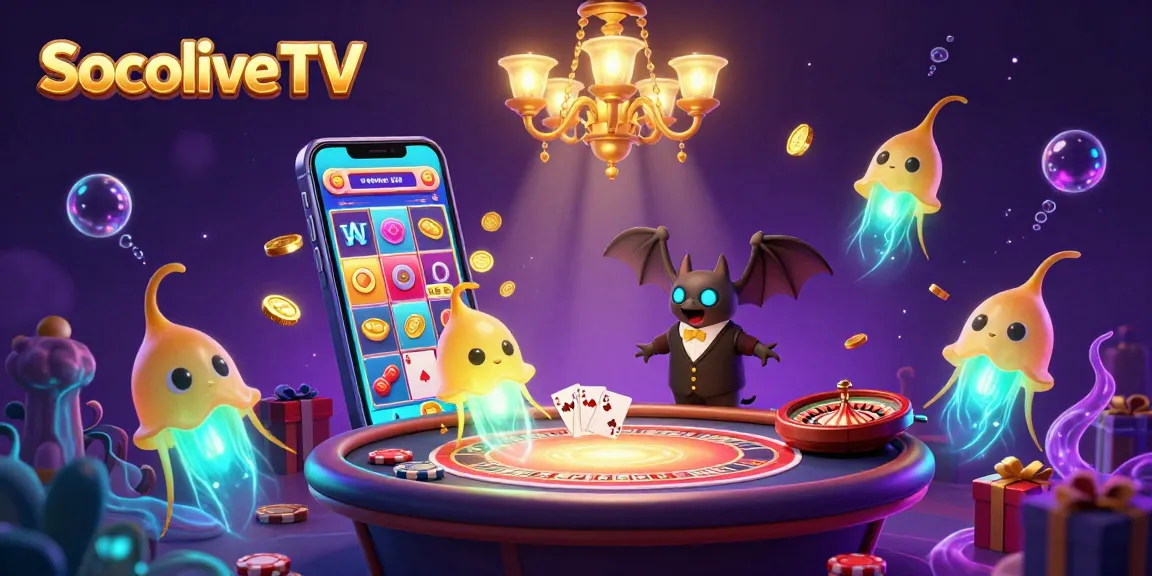 Socolive TV illuminates a vibrant cave casino with glowworms, showcasing games and festive energy.