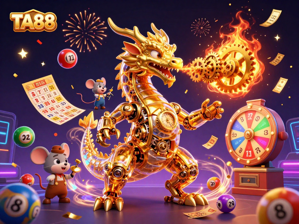 Experience the excitement of TA88 with a vibrant 3D casino illustration featuring a golden dragon and animated game elements.