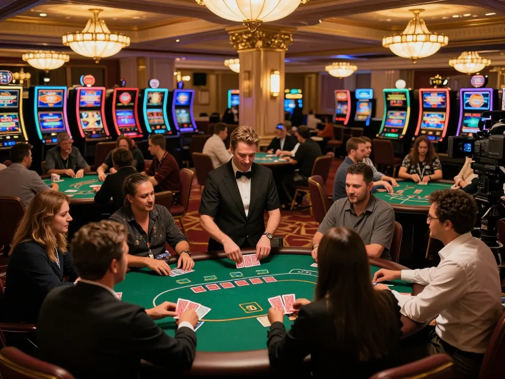 KJC Global poker players engaged in a thrilling game at an opulent casino setting.