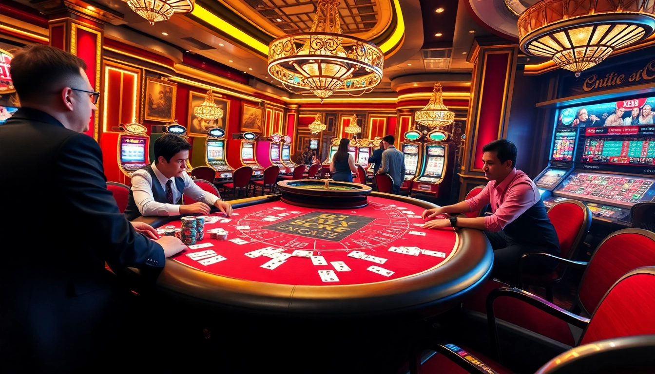 Baccarat table action at XX88 casino, showcasing vibrant players and cards.